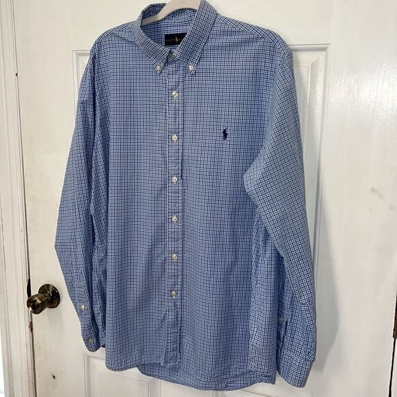 Ralph Lauren Men’s XL blue checked blue pony button down long sleeve shirt - Picture 6 of 10